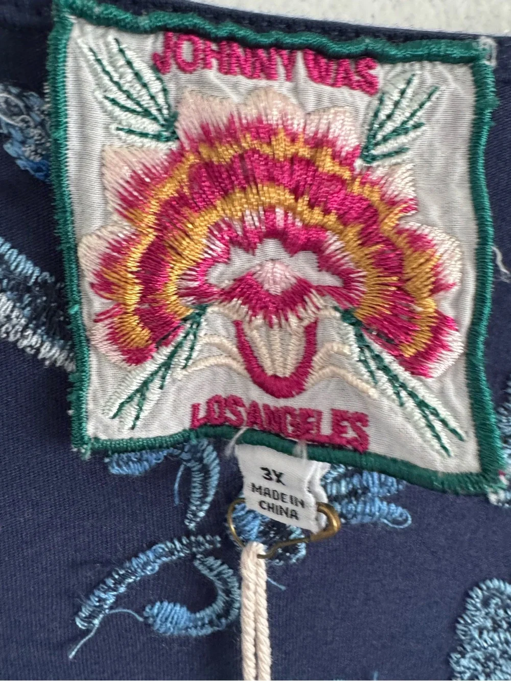 NWT JOHNNY WAS EMBROIDERED BLUE BOHO DRAWSTRING RESORT WEAR YADIRA MIDI DRESS 3X - Picture 10 of 10